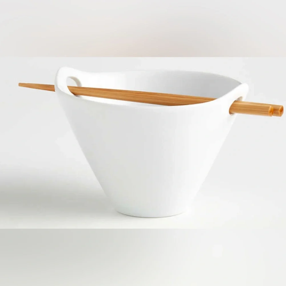 Crate & Barrel white porcelain noodle bowl **chopsticks not included